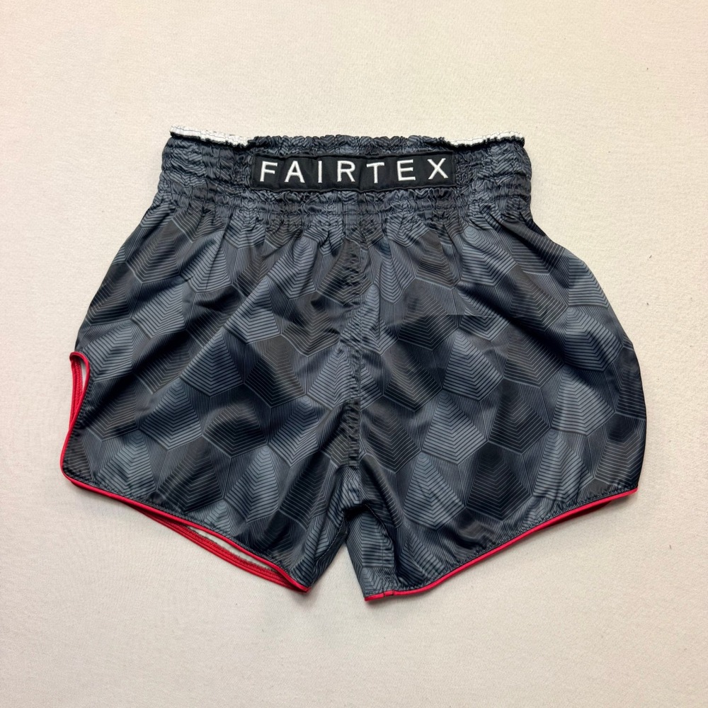 Fairtex Muay Thai Shorts Mens Large Grey Red Geometric Pattern Excellent Trunks